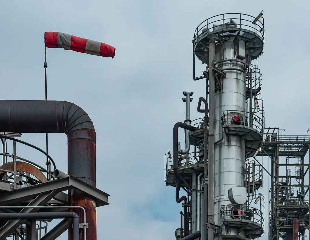 Distillation column in a petrochemical plant