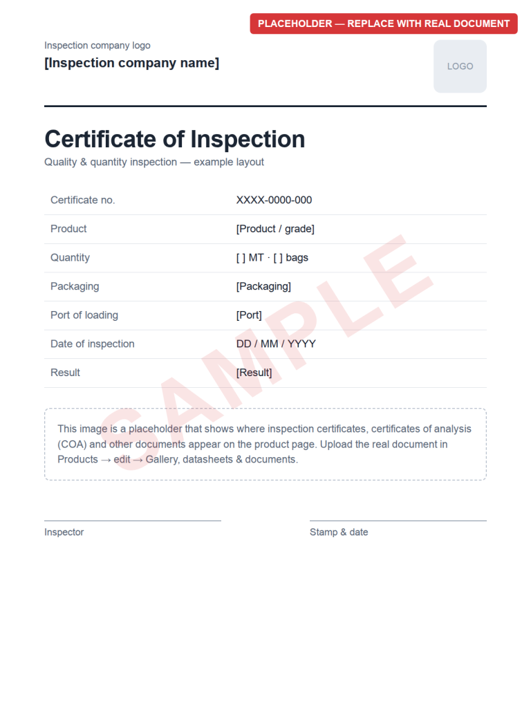 Inspection certificate (sample) — Base Oil SN 500