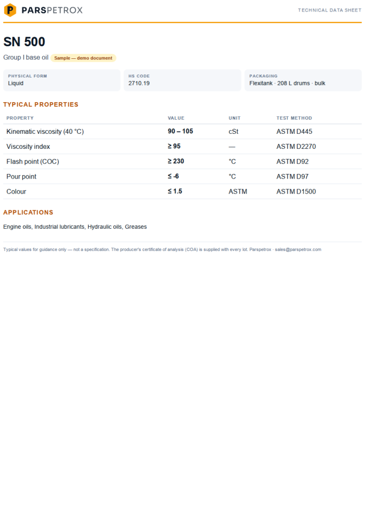 Technical data sheet (TDS) — Base Oil SN 500